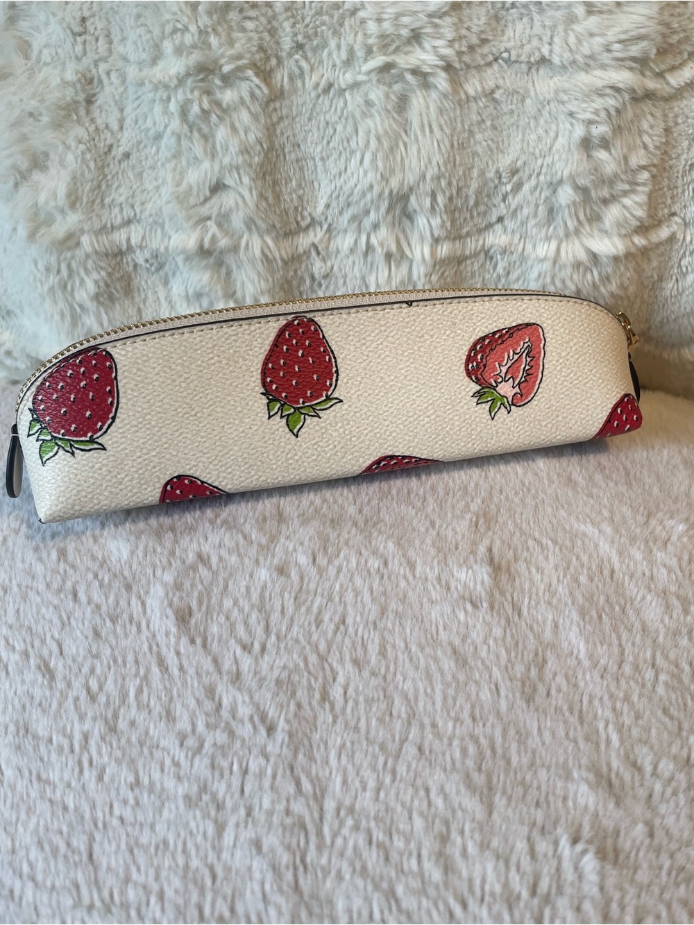 Coach White Strawberry Print Pencil Case